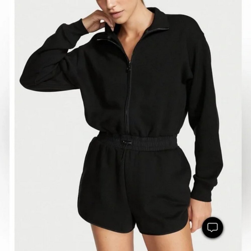 Victoria's Secret Cotton Fleece Sweatshirt Short Romper Size Medium Black